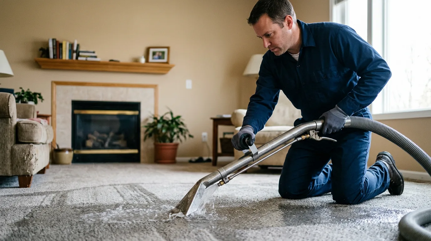 Water damage restoration technician working near Hector, AR